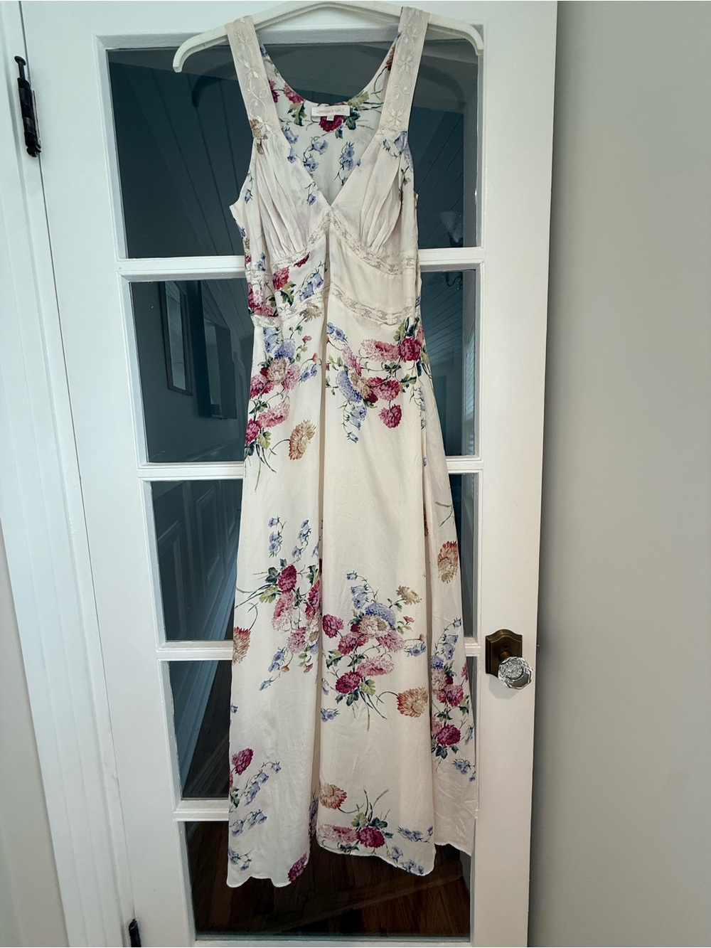 LoveShackFancy Floral Silk Maxi Slip Dress Cream Embroidered V-Neck Size 2 NWOT
